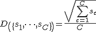<tex>D\left(\{s_1, \dots, s_C\}\right)=\frac{\sqrt{\sum_{c=1}^C{s_c}}}{C}